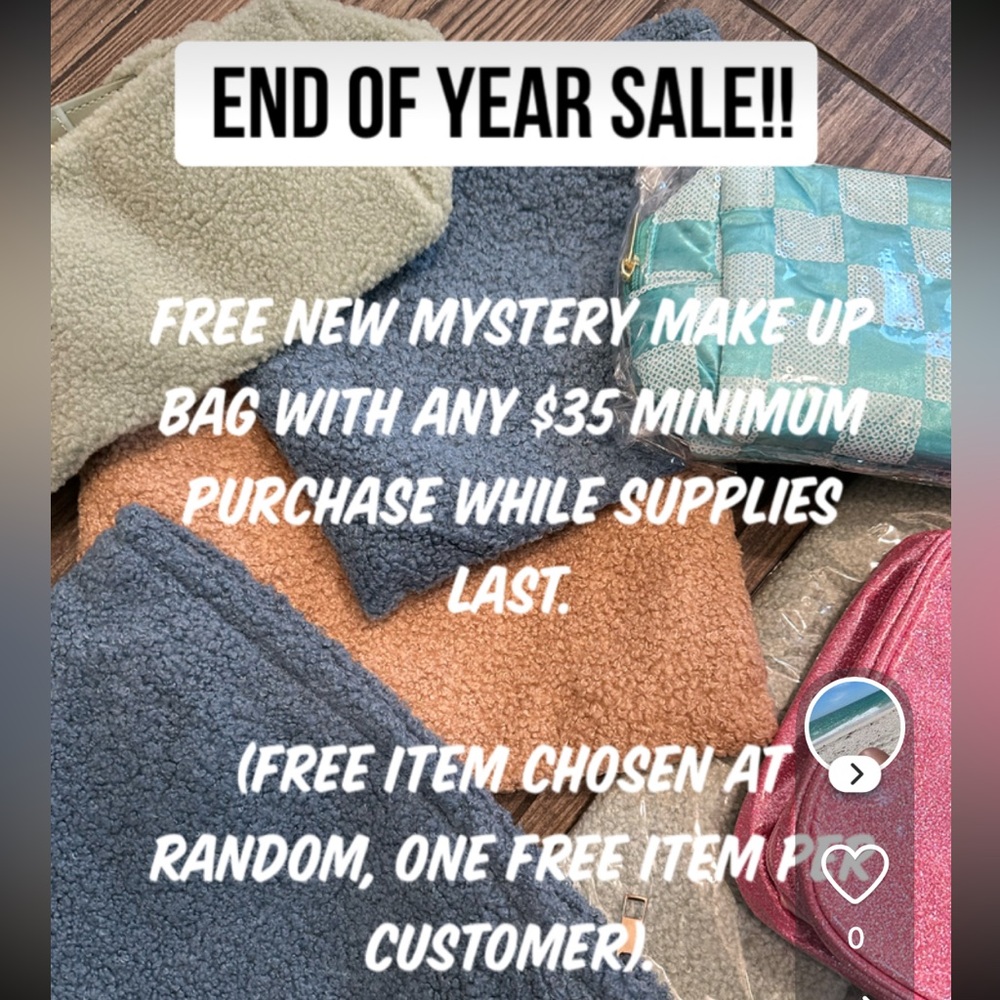 Free Mystery Makeup Bag w/ $35 minimum purchase while supplies last.